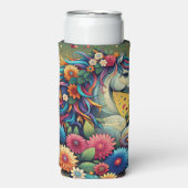 かわいらしカラフルお洒落花と白馬 スリム缶クーラー (Seltzer正面)