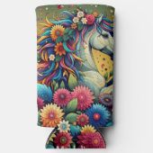 かわいらしカラフルお洒落花と白馬 スリム缶クーラー (正面)