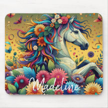 かわいらしカラフルお洒落花と白馬