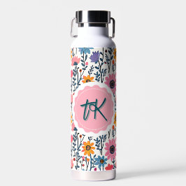 かわいらしカラフルお洒落花モノグラムの類 ウォーターボトル
