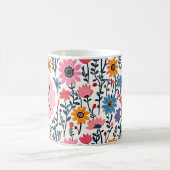 かわいらしカラフルお洒落花モノグラムの類 コーヒーマグカップ (中央)