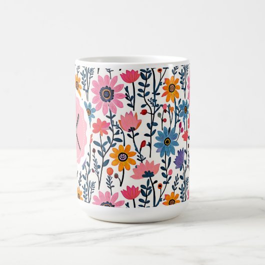 かわいらしカラフルお洒落花モノグラムの類 コーヒーマグカップ (中央)