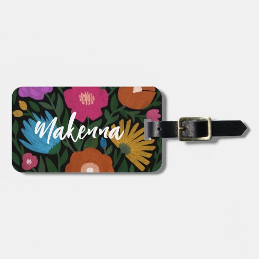 かわいらしカラフルはっきりした花模様名 ラゲッジタグ (正面横)