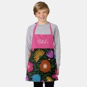 かわいらしカラフルはっきりした花模様 |お子様 エプロン (着用した状態)