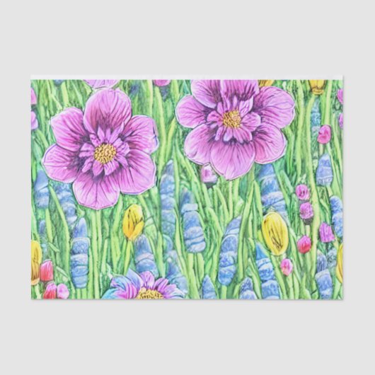 かわいらしカラフルサマーガーデンピンクフローラ誕生日 薄葉紙 (正面)