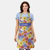 かわいらしカラフルデイジーおもしろいフローラデザイン エプロン (着用した状態)