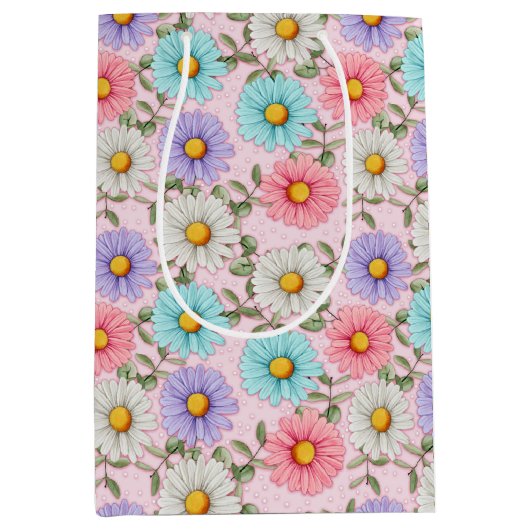 かわいらしカラフルデイジー ミディアムペーパーバッグ (正面)