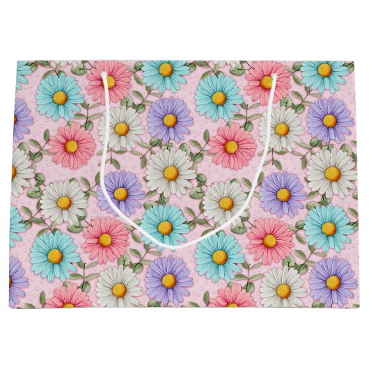 かわいらしカラフルデイジー ラージペーパーバッグ (正面)