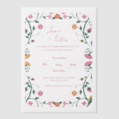 かわいらしカラフルフローラ・フレーム結婚スクリプト ベラム紙招待状 (正面)