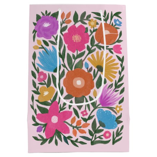 かわいらしカラフル花模様イースター卵名 ミディアムペーパーバッグ (裏面)