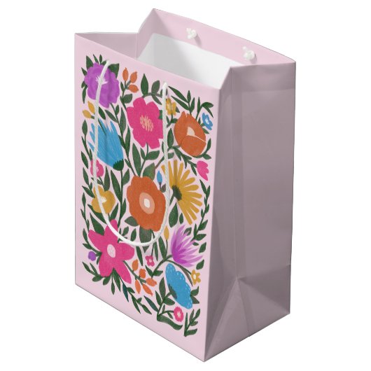 かわいらしカラフル花模様イースター卵名 ミディアムペーパーバッグ (裏面アングル)