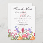 かわいらしカラフル花結婚蝶 セーブザデート (正面/裏面)