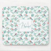 かわいらしカラフル鳥葉ヴィンテージ白デザイン マウスパッド (正面)