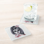 かわいらしカーニバルマスク女性スカルサンダー_コーブ ガラスコースター (アングル)