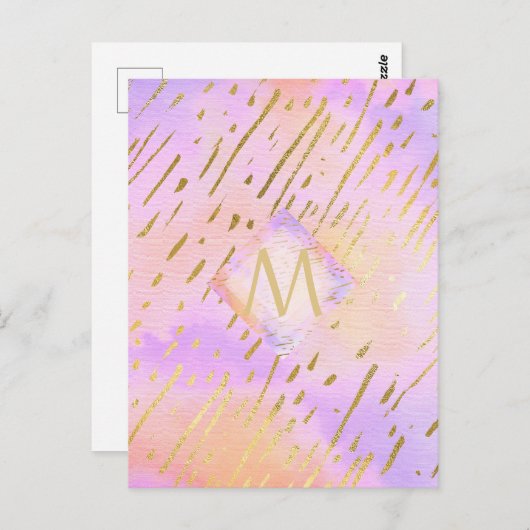 かわいらしガーリーグリッターピンク金ゴールドアニマルプリントグラム ポストカード (正面/裏面)