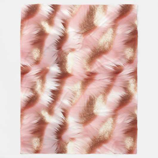 かわいらしガーリーバラ金ゴールドピンクホワイト フリースブランケット (正面)