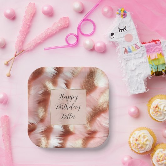 かわいらしガーリーバラ金ゴールドピンクホワイト ペーパープレート (パーティー)