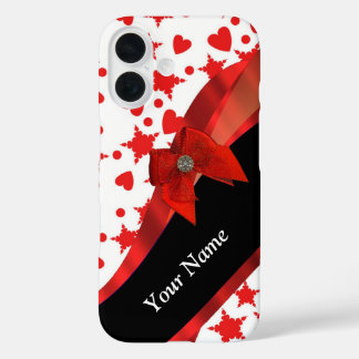かわいらしガーリーパーソナライズされた赤と白 iPhone 16ケース