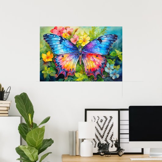 かわいらしクリエイティブカラフルバタフライコラージュ ポスター (ホームオフィス)