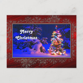 かわいらしクリスマスの木のライトスノー写真クリスマス ポストカード