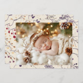かわいらしクリスマスの葉とベビー写真 シーズンカード (正面/裏面)