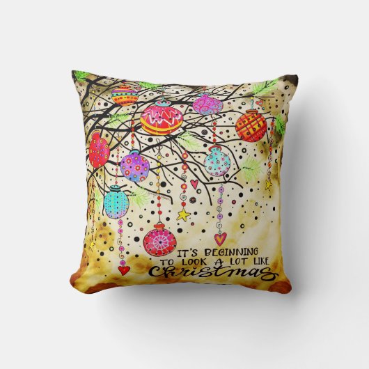 かわいらしクリスマスオーナメントのカラフル吸光度 クッション (正面)