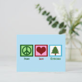 かわいらしクリスマスツリーブルーピースサインハート シーズンポストカード (スタンド正面)