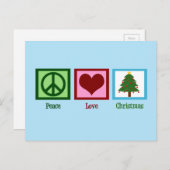 かわいらしクリスマスツリーブルーピースサインハート シーズンポストカード (正面/裏面)