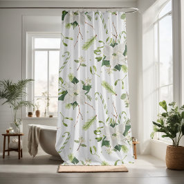 かわいらしクリスマスフローラ装飾的な目を引く シャワーカーテン