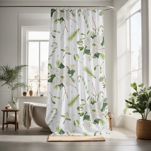 かわいらしクリスマスフローラ装飾的な目を引く シャワーカーテン