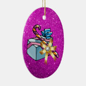 かわいらしクリスマスプレゼント&ピンクフェイクグリッター セラミックオーナメント (右)