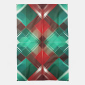 かわいらしクリスマスホリデーレッドグリーンホワイトプレイド キッチンタオル (縦)