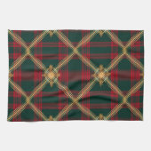 かわいらしクリスマスホリデーレッドグリーン金ゴールドプレイド キッチンタオル (横)