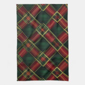 かわいらしクリスマスホリデーレッドグリーン金ゴールドプレイド キッチンタオル (縦)