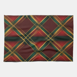 かわいらしクリスマスホリデーレッドグリーン金ゴールドプレイド キッチンタオル