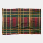 かわいらしクリスマスホリデーレッドグリーン金ゴールドプレイド キッチンタオル (横)