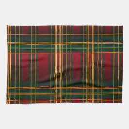 かわいらしクリスマスホリデーレッドグリーン金ゴールドプレイド キッチンタオル