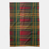 かわいらしクリスマスホリデーレッドグリーン金ゴールドプレイド キッチンタオル (縦)