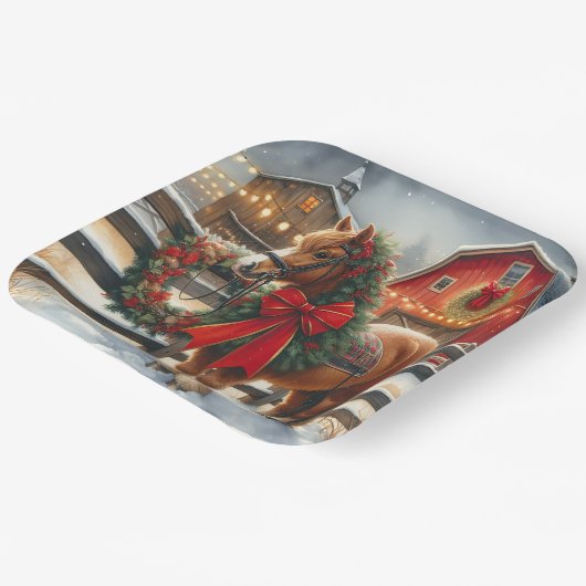 かわいらしクリスマスホースフェスティバル農場 ペーパープレート (傾斜あり)