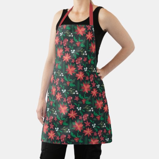 かわいらしクリスマスポインセチア花柄 エプロン (インサイチュ)