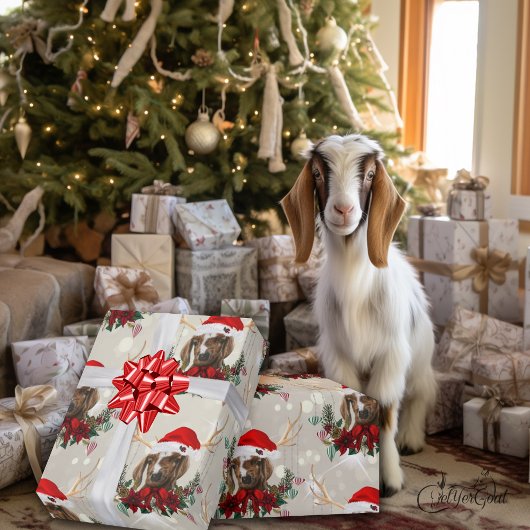 かわいらしクリスマスヤギのボーアキッドリース ラッピングペーパー