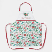 かわいらしクリスマス花柄の名前ホワイトウーメン エプロン (正面)
