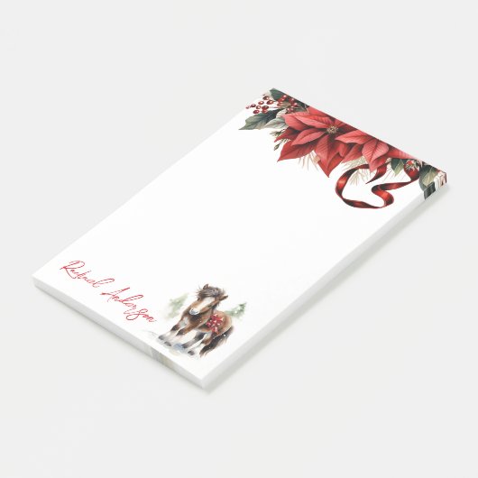 かわいらしクリスマス・ポニー、ポインセチア、リボン ポストイット (アングル)