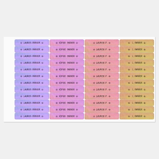 かわいらしグラデーション色コード付き星名防水 ラベル (シート)