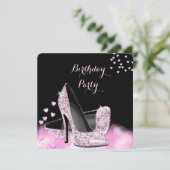 かわいらしグリッターピンクハイヒール誕生会 招待状 (スタンド正面)