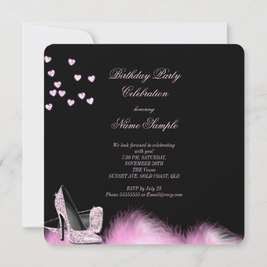かわいらしグリッターピンクハイヒール誕生会 招待状 (裏面)
