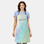 かわいらしグリッターホログラフィガーリーー虹色 エプロン (着用した状態)