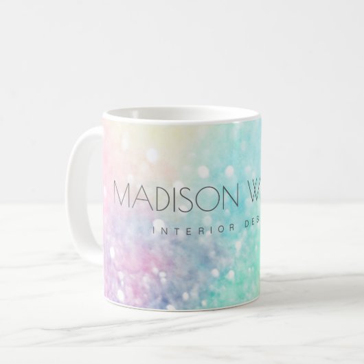 かわいらしグリッターホログラフィガーリーー虹色 コーヒーマグカップ (正面左)