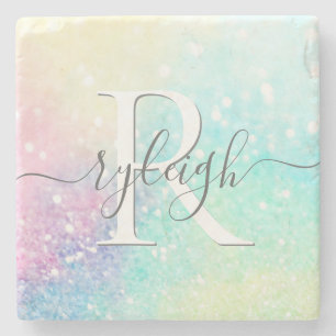 かわいらしグリッターホログラフィガーリーー虹色 ストーンコースター