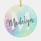 かわいらしグリッターホログラフィガーリーー虹色 セラミックオーナメント (正面)